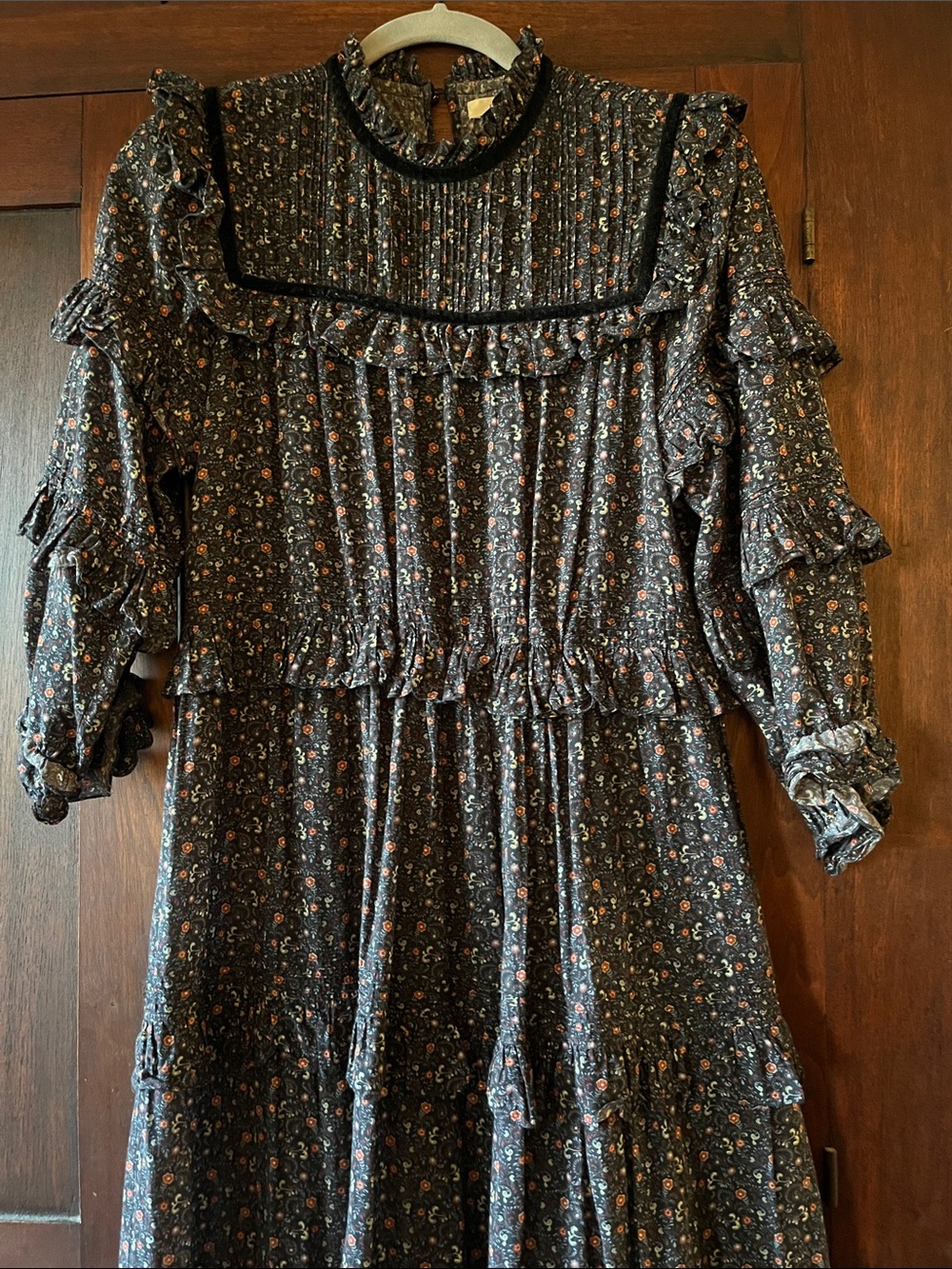 DOEN Cotton and viscose floral maxi dress with ruffles and pleats